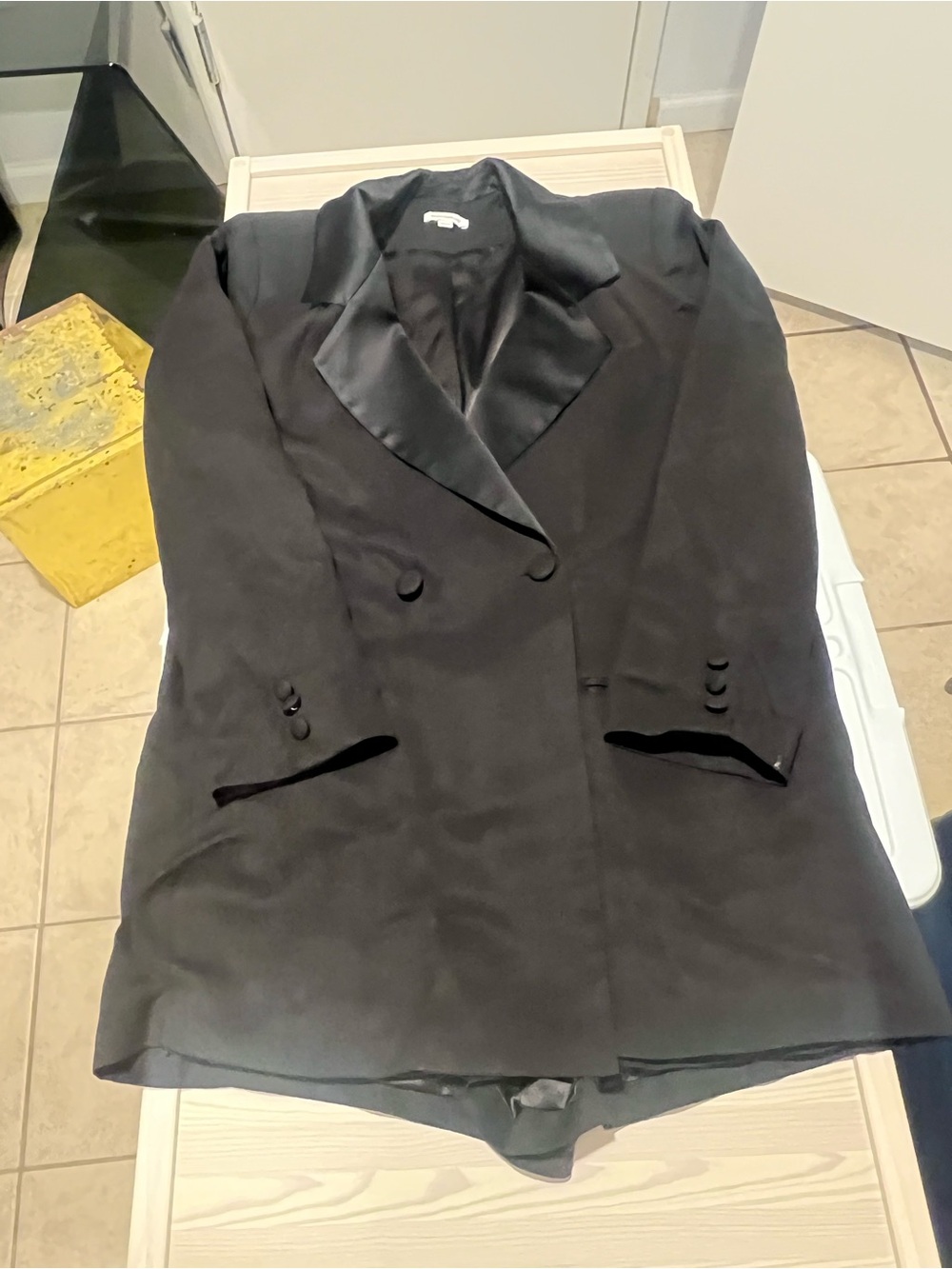 WeWoreWhat Black Satin Lapel Double-Breasted Blazer